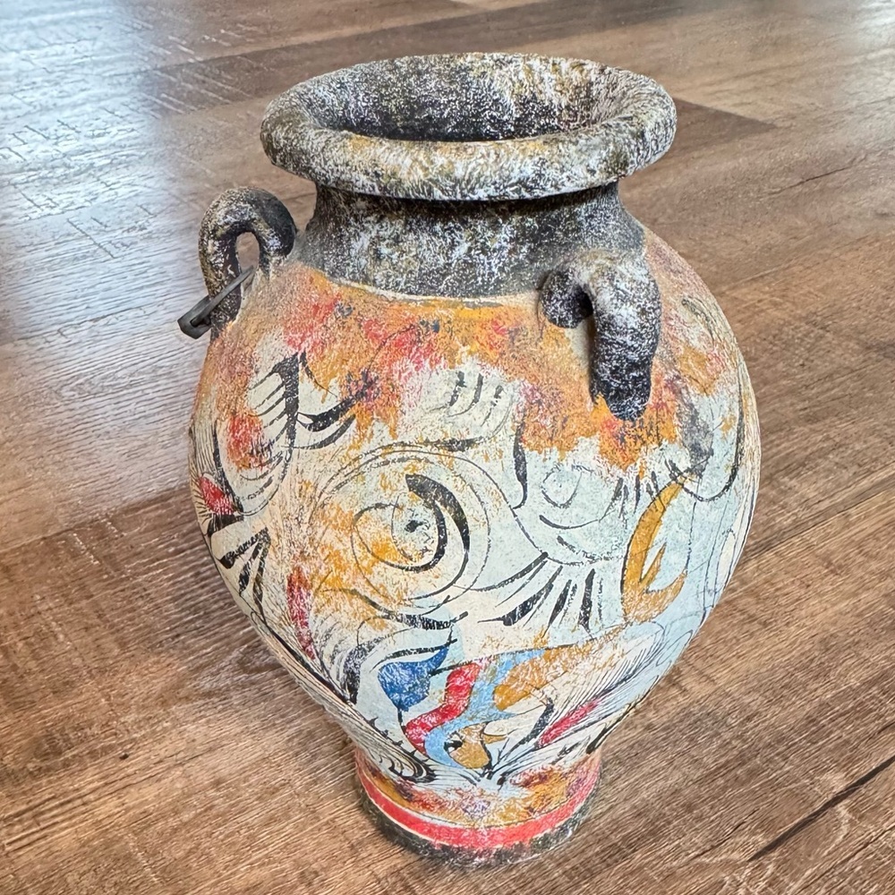 Ancient Greek Minoan Handmade Ceramic Pottery Vase Fresco Dolphins Fish Replica - Picture 2 of 6